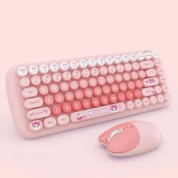 2.4G Wireless Keyboard Mouse Combo 84 Keys Compact Size Colorful Retro Round Keycaps For Laptop/Desktop, Battery Powered