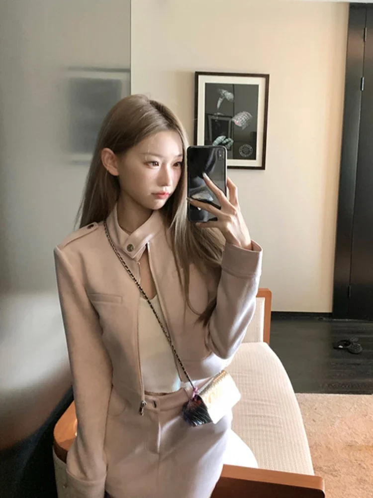 2023 Autumn Elegant 2 Piece Skirt Set Women Outwear Casual Vintage Coat + Slim French Mini Skirt Sweet Korean Fashion Clothing