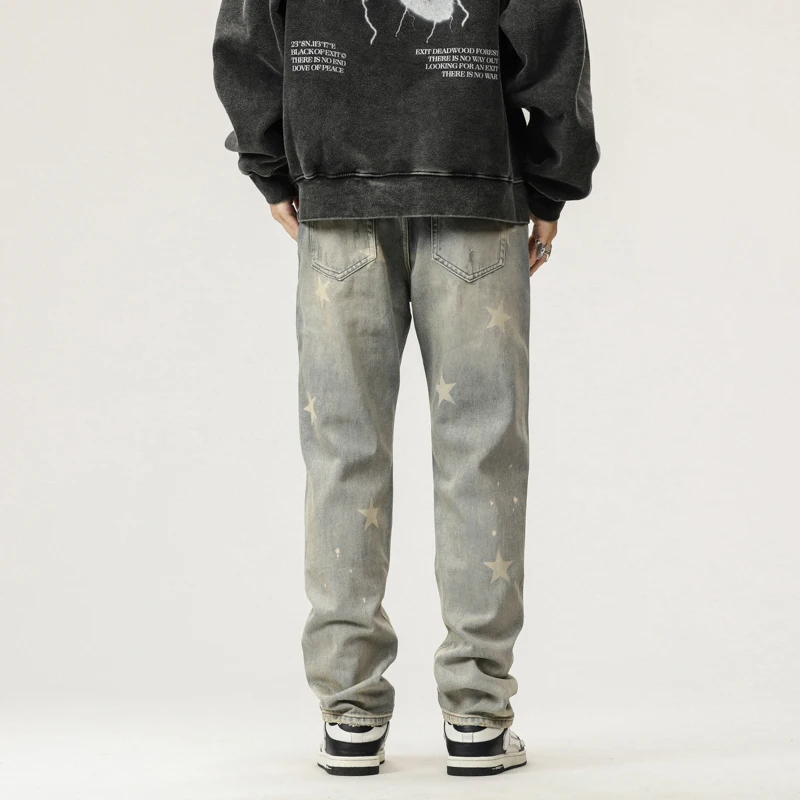 Vintage American Style Men's Straight-Leg Denim Trousers Casual Loose Fit High Street Fashion InsTrousers Versatile Streetwear