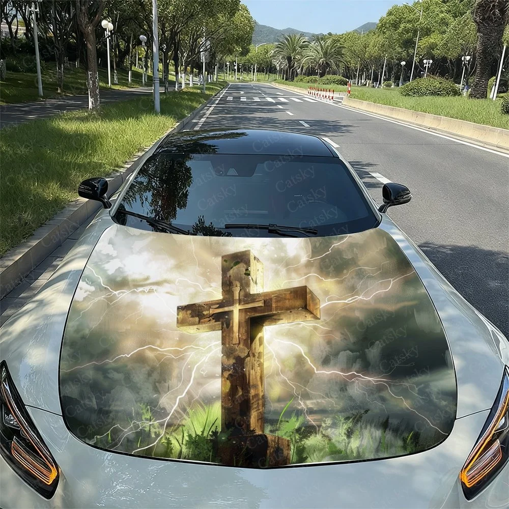 

Lightning Cross Car Hood Sticker PVC Self Waterproof Stick, Striking Auto Exterior Accessories Decor Protect Gift for Car Lover