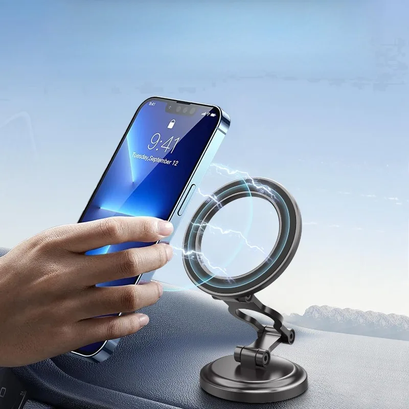 Suporte para carro MagSafe totalmente metálico - Flexível de 3 eixos 360 °   Suporte de telefone giratório - Suporte magnético forte para tela Dash e 