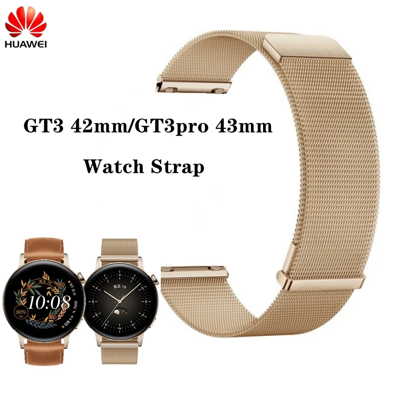 Original 20mm GT3pro 43mm Calf Leather Watch Strap for Huawei GT2 GT3 42mm Women  Rubber Silicon Sport WristBand Milanese Strap