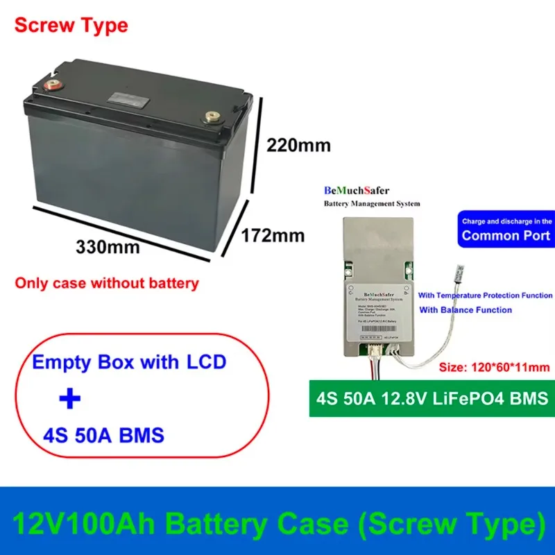 12V 100Ah Battery Case Screw Type 12.8V100Ah 12V100Ah Empty Box 4S 50A LiFePO4 BMS 12.8V With Balance for DIY Energy Storage