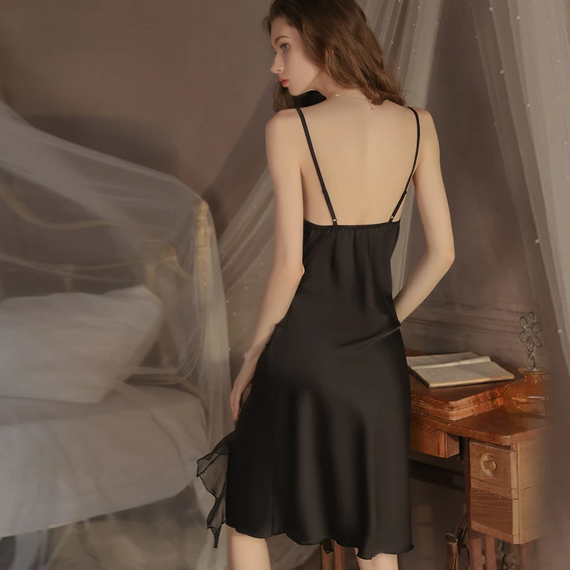 Smooth Ice Silk Summer Pajama Set Sexy Deep V Neck Sleeveless Nightgown with Comfortable Robe 2pcs Set Loungewear Sleepwear