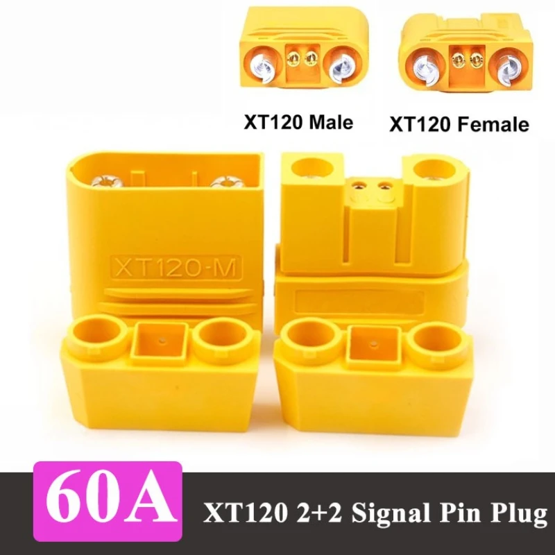 60A XT120 2+2 Model Aircraft Lithium Battery Connector Silver Plated with Sheath XT120-M/F 4Pin with Signal Pin Charging Plug