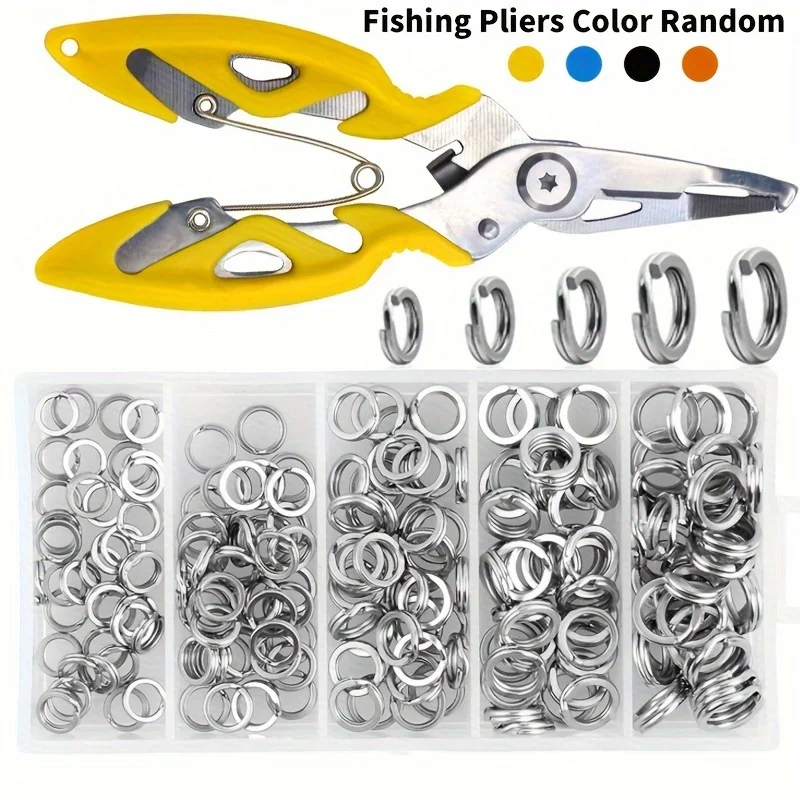 100 قطعة/200 قطعة حلقة مقسمة من الفولاذ المقاوم للصدأ عالية القوة، موصل طعم مع كماشة صيد