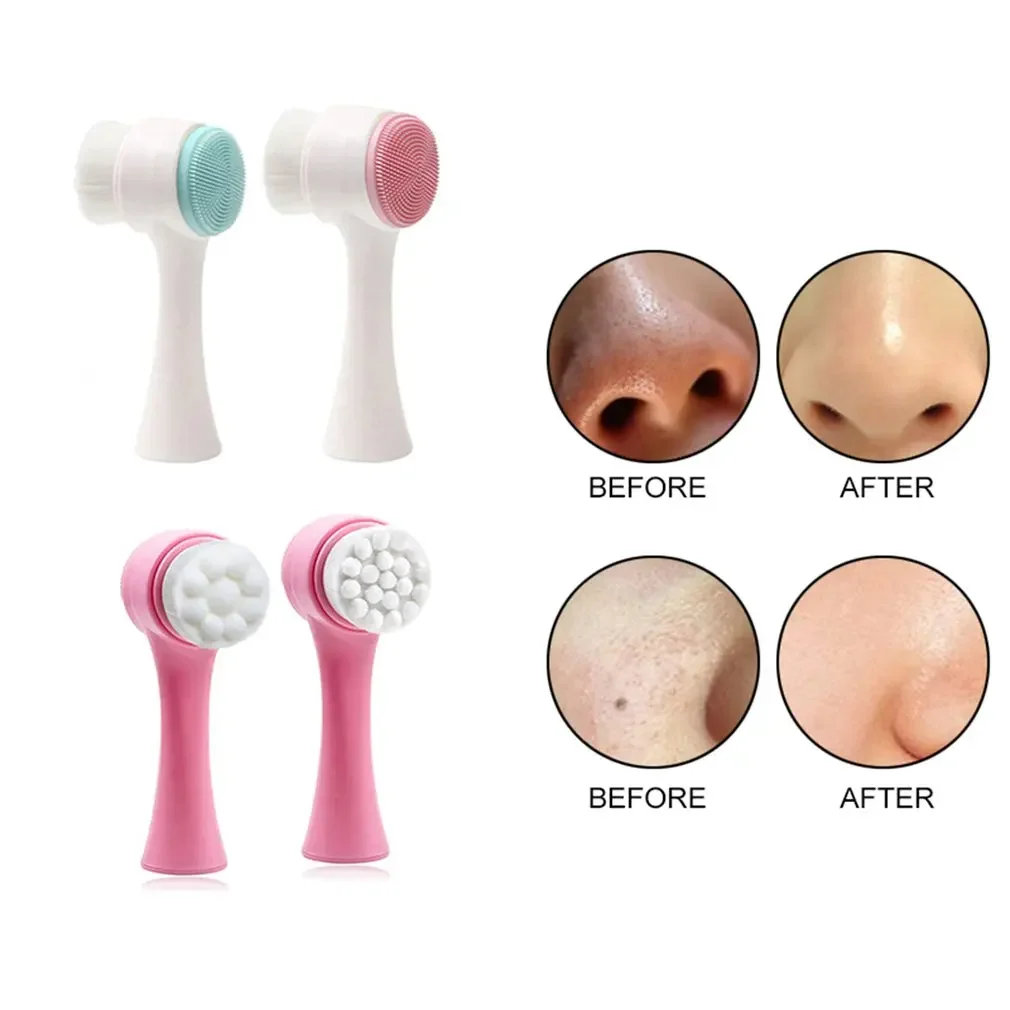 Double-sided Silicone Facial Cleanser Wash Brush Soft Mild Fiber Face Cleaning Washing Tool Skin Care Tool