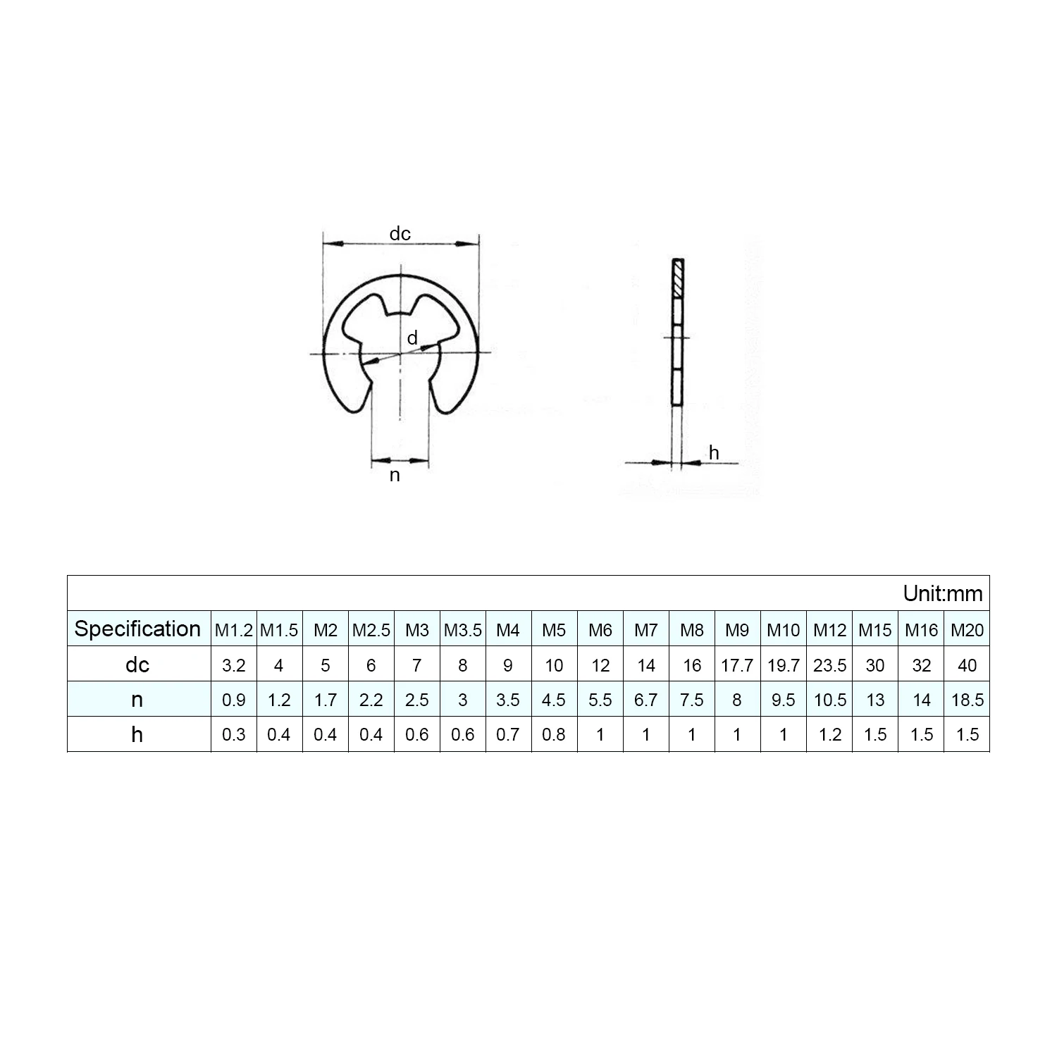 10-100pcs E-clip Ring Washer 304 Stainless Steel m1.2 m1.5 m2 m2.5 m3 m4 m5 m6 m7 m15 E Clip External Retaining Ring