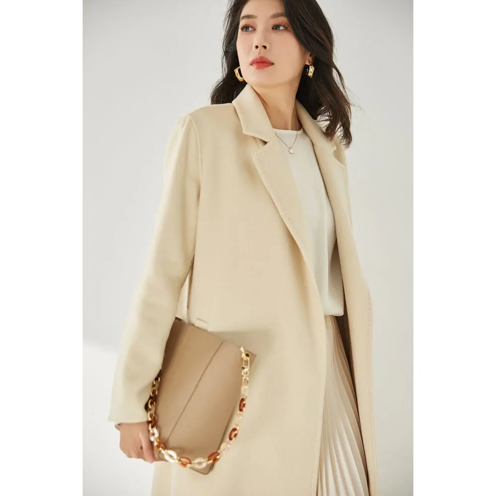 Dongxin temperament flexible and smooth suit collar straight medium and long wool coat coat women