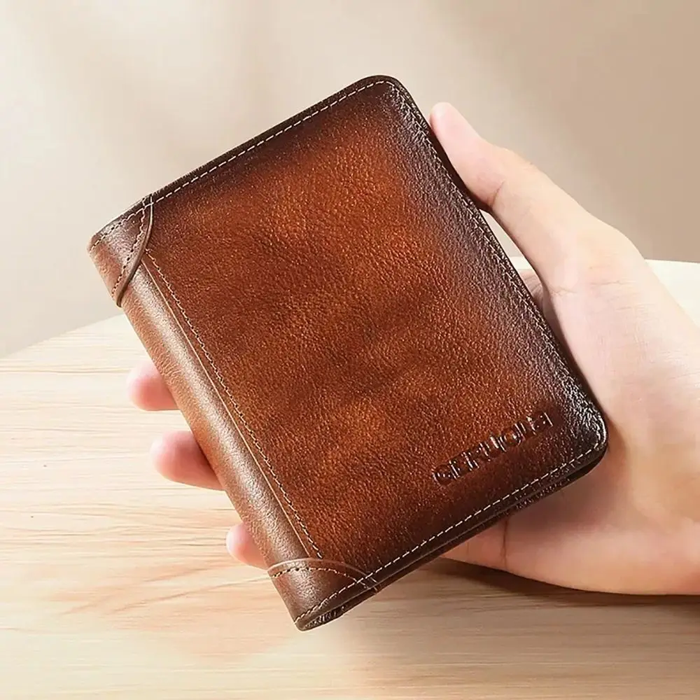 1Pcs Durable PU Leather Men Wallet RFID Blocking Vintage Trifold Wallet Multi-functional Thin Male Purse