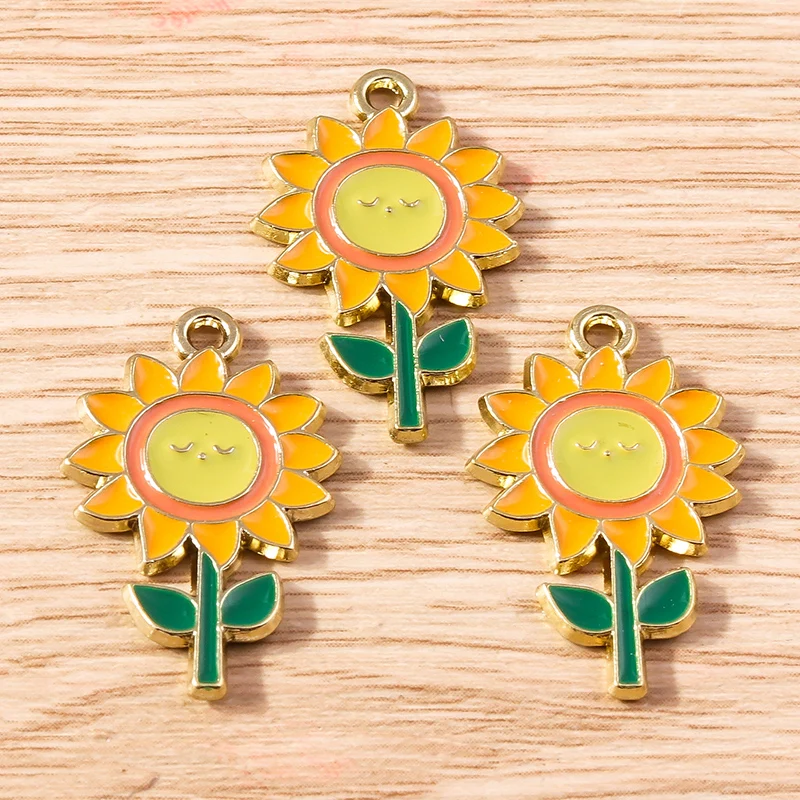 10 Stück 19 x 28 mm niedliche Blumen-Charms, Emaille-Sonnenblumen-Charms, Anhänger für Schmuckherstellung, Ohrringe, Halsketten, DIY-Bastelzubehör – Detail 6