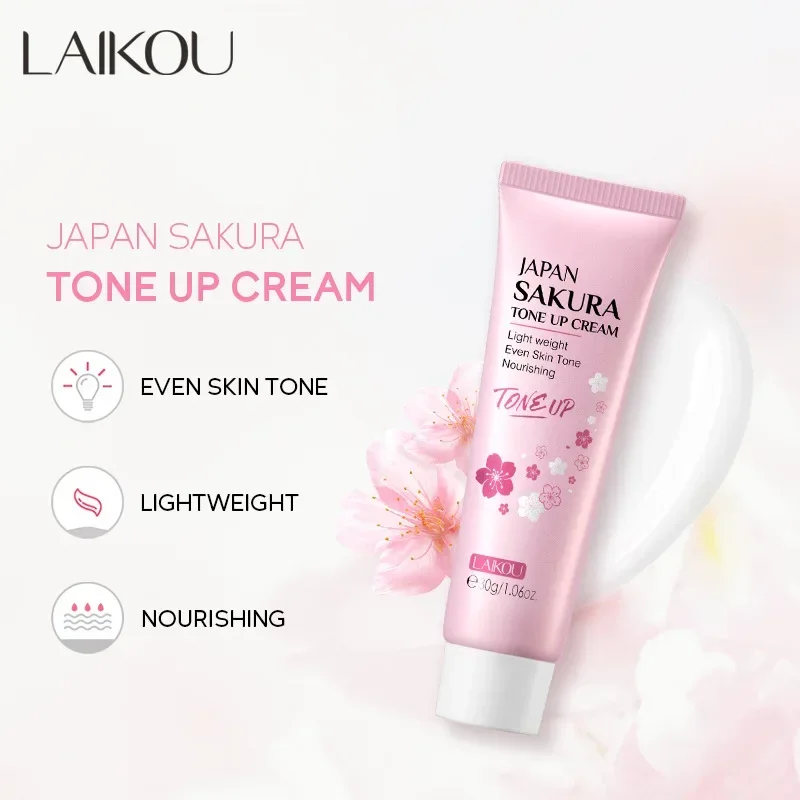 LAIKOU Japan Sakura Tone Up Cream Niacinamide Brightening Lazy Face Cream Moisturizing Even Tone Conceal Blemishes Skin Care 30g