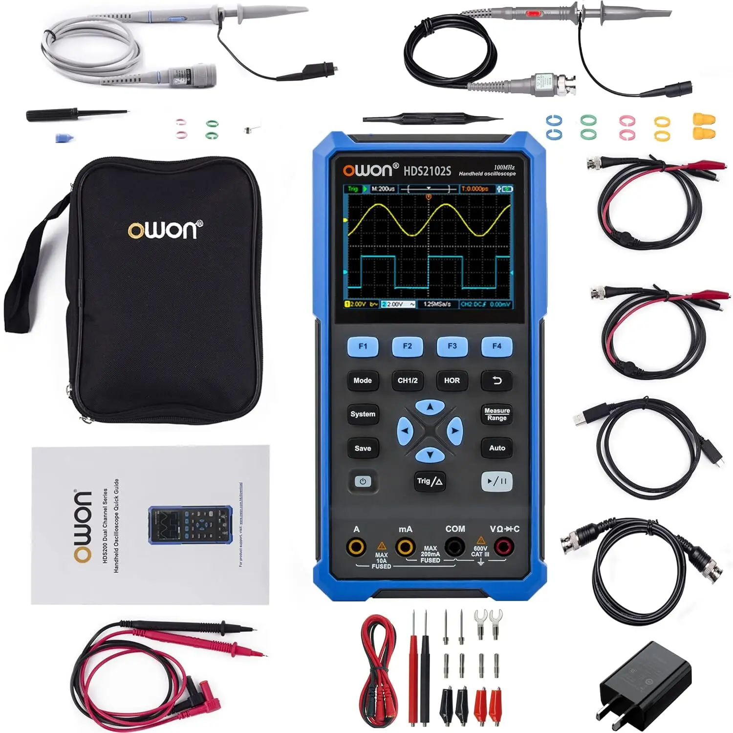 Oscilloscope 2+1CH Digital Handheld Oscilloscope Multiumeter 3 in 1 100MHz Bandwidth 3.5