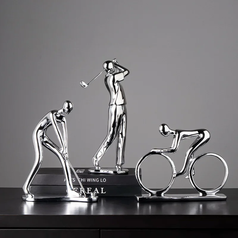 Nordic Silver Ceramic Abstract Resin Bicycler Cyclist Statue Bicycle Rider Statue Bike Figurine Office Bar Home Decor Crafts