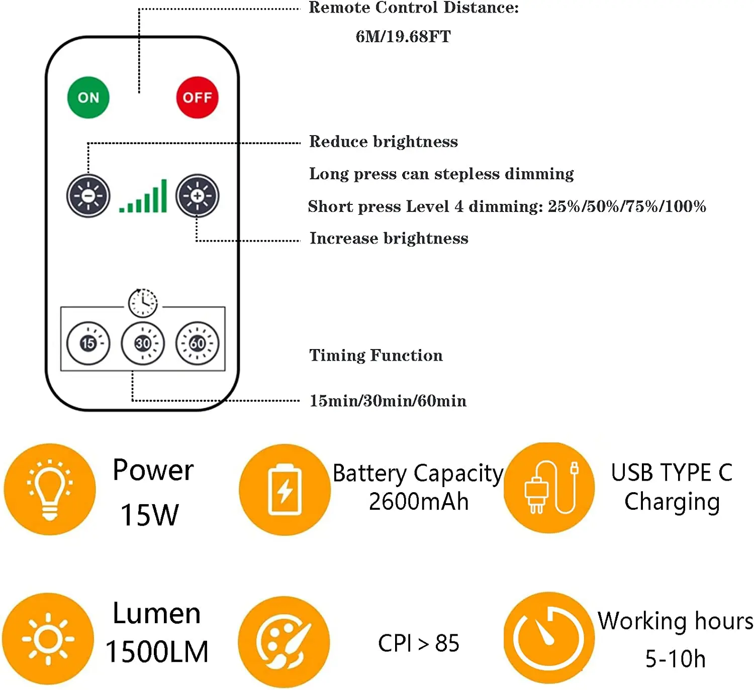 USB-C wiederaufladbare Glühbirne mit Fernbedienung, 5 V, 7 W, E27, intelligente Batterie, Touch-Steuerung, dimmbare LED-Lampen mit Timing – Detail 6