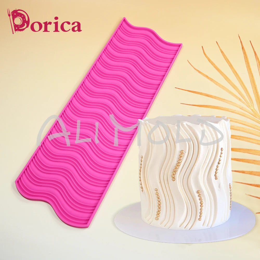 3D Wavy Design Cake Border Lace Mat DIY Cylindrical Fondant Chocolate Origami Silicone Mould Wedding Cake Decorating Tool Baking