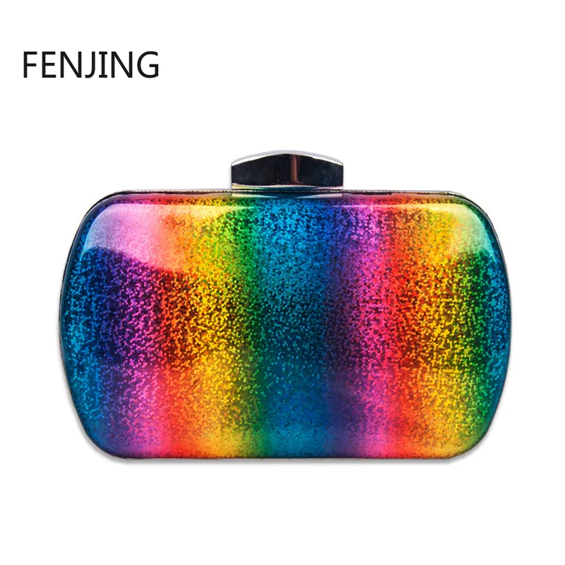 Fashion Rainbow Evening Clutches Women Designer Party Wedding Clutch Purse Elegant Female Handbag Jelly Gradient Shoulder Bags