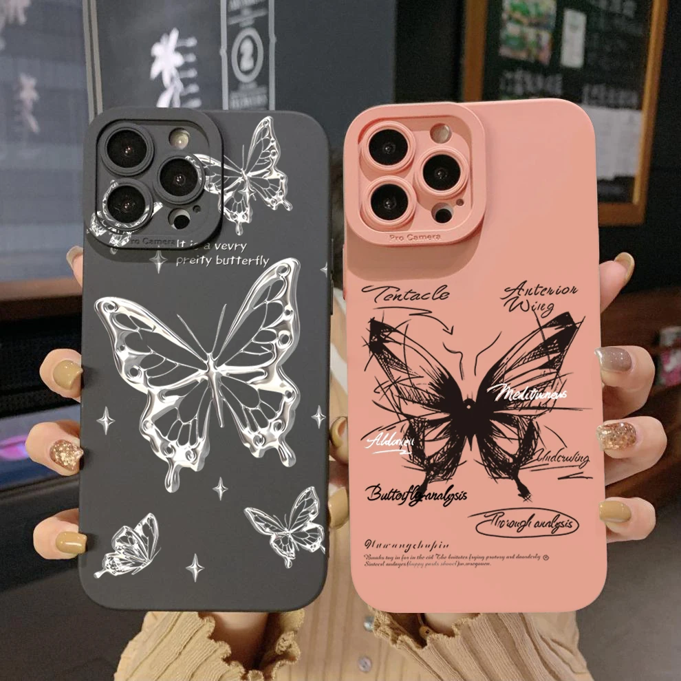 for Samsung Galaxy A15 A05 A35 A55 A14 A24 A34 A54 A33 A53 A73 5G Drawing Butterfly Square Case Cover