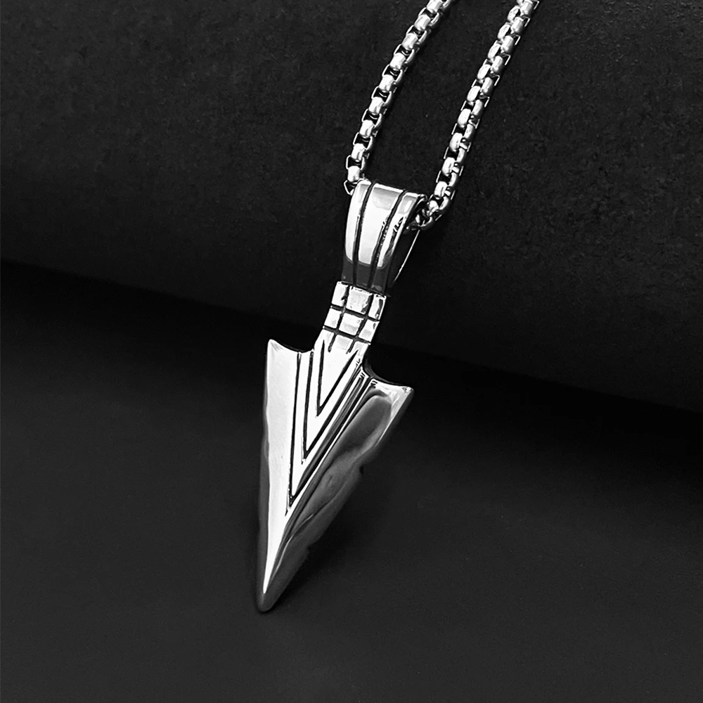 Punk Norse Odin's Spear Gungnir Necklace Men Vintage Stainless Steel Pendant Vikings Arrow Icelandic Amulet Self-defense Jewelry