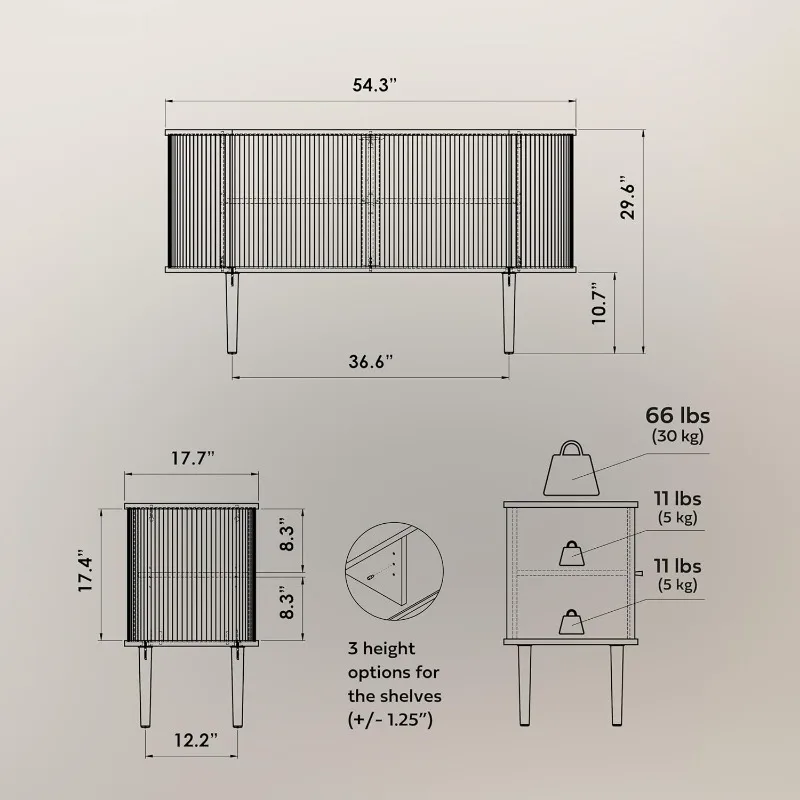 Armoire de Rangement Buffet avec Portes et Étagères, Armoire Credenza Noire pour Bureau, Rangement Chambre, 55 en Effet