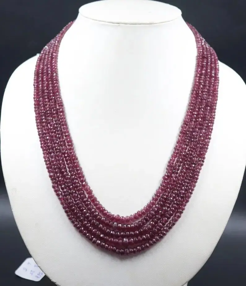 

Natural ruby Roundelle Faceted 5 Lines Necklace3-4mm AAA+ Quality Ruby Necklace