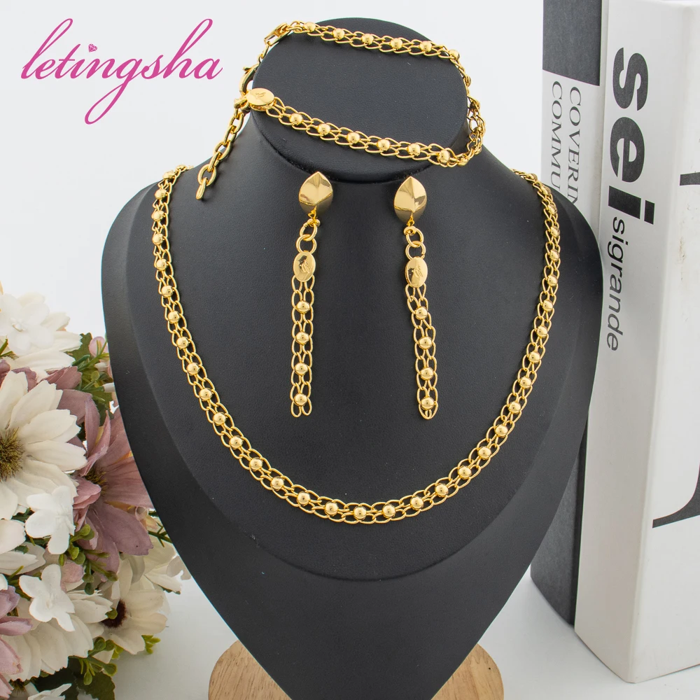 

Fashion Necklace Earrings Dubai Bracelet Ring Set African Jewelry For Women Nigeria Fashion Bride Jewellery Party Gifts