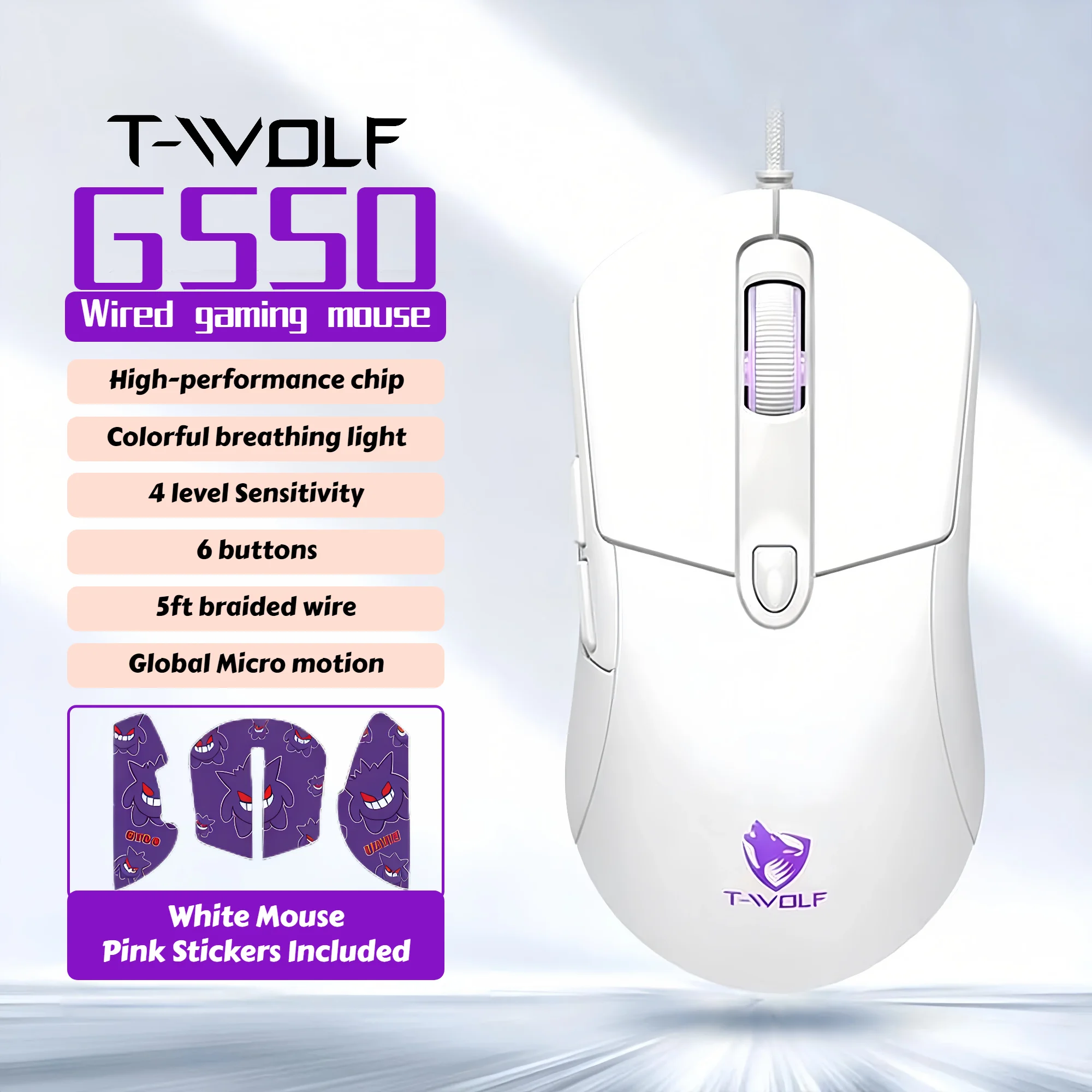 Wired Gaming Mouse RGB 6 Buttons Programmable 4 DPI Adjustable Ergonomic Gamer Mouse USB Gaming Mice with Breathing Light 1.5m Braided Cable for PC Laptop Computer Desktop E-sports Gaming Mouse Purple Optical Mouse Wired Gaming Accessories