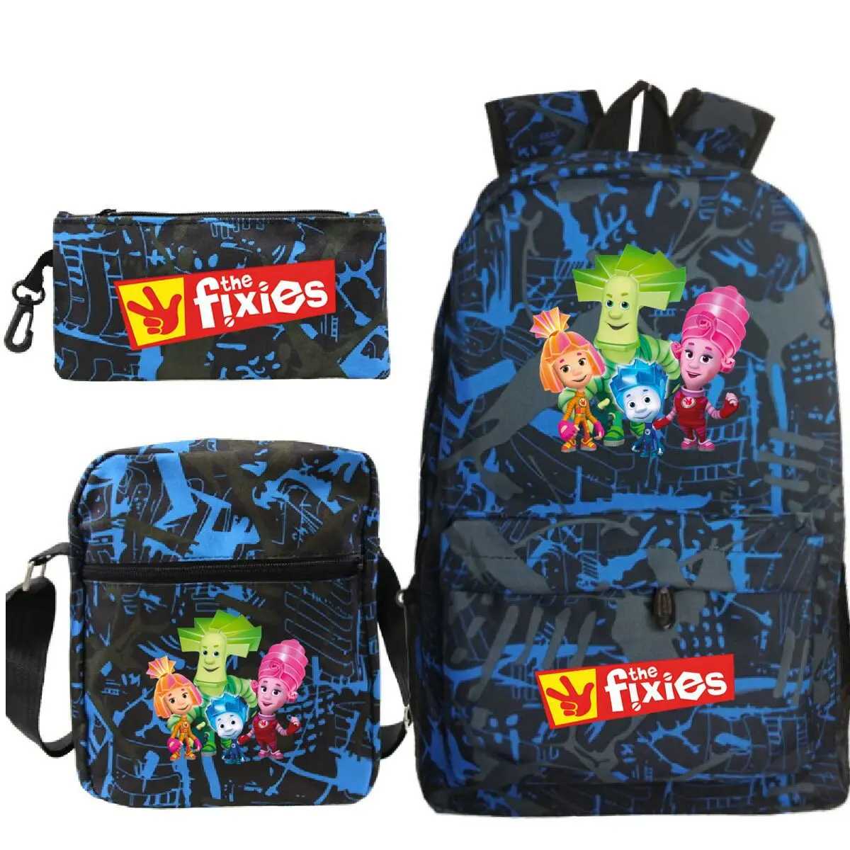 The Fixies Print Kids Bookbag Set 3Pcs with Shoulder Bags and Pencil Case Casual Backpack for Elementary Middle School Students