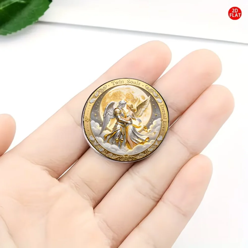 Flat Stainless Steel Glass Brooch Angel Love Style Lapel Badge Couple Gift view 5