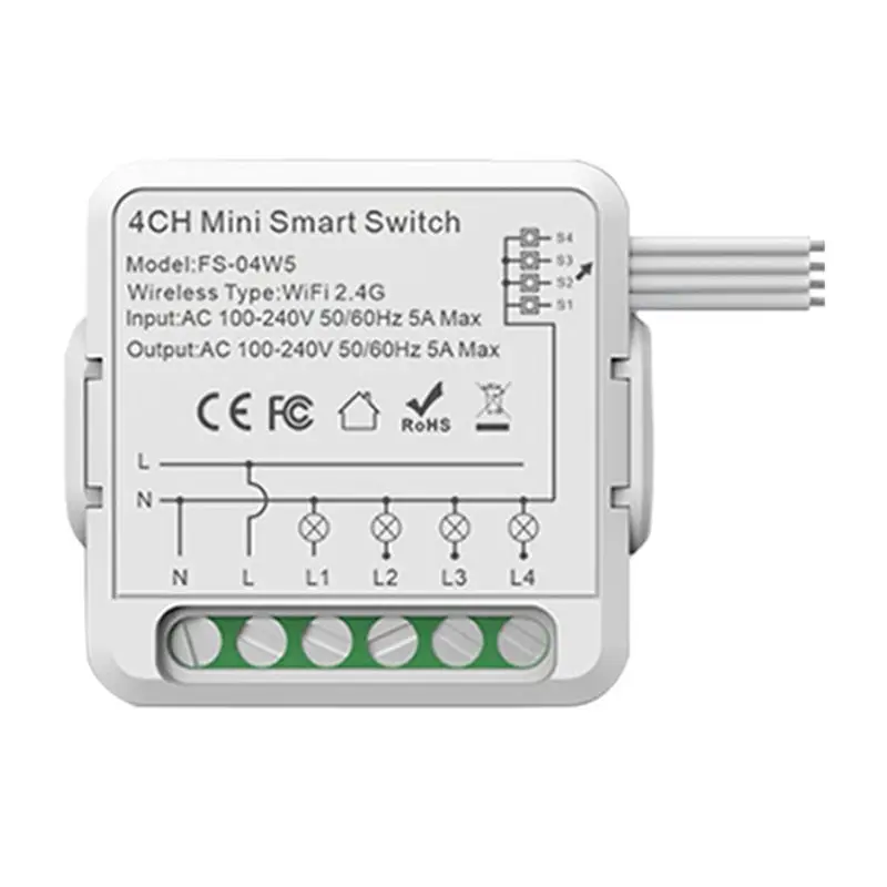 

AA05 Wifi Relay Switch Module 3 / 4 Channel AC100-240V Work With Alexa Home Mini Smart Switch Module A