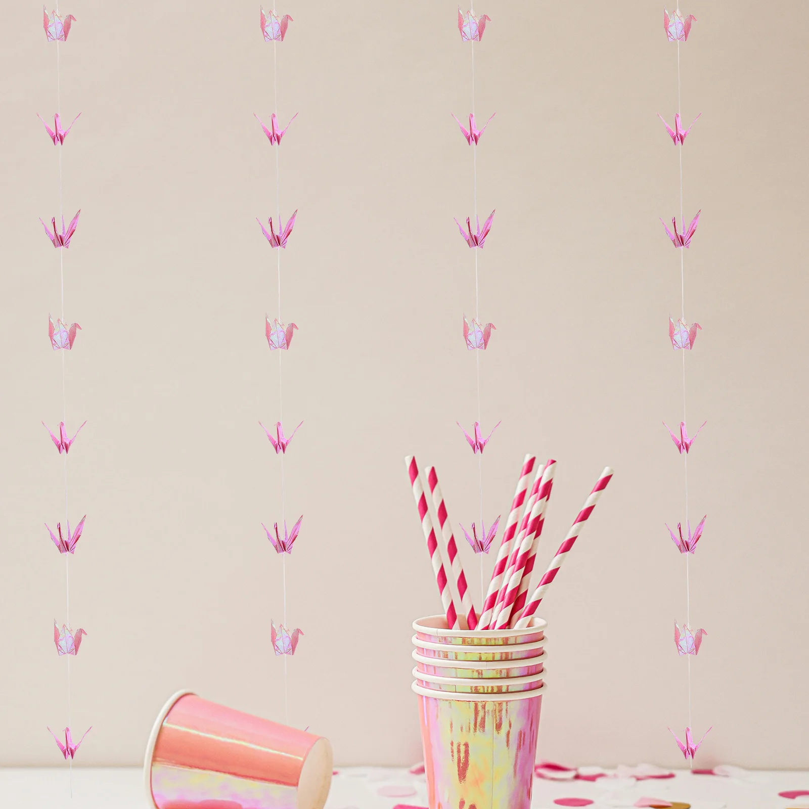 

4Pcs Waterproof Origami Crane Paper Garlands Handcrafted Wedding Party Entrance Decorations Photo Props for Photography Pink