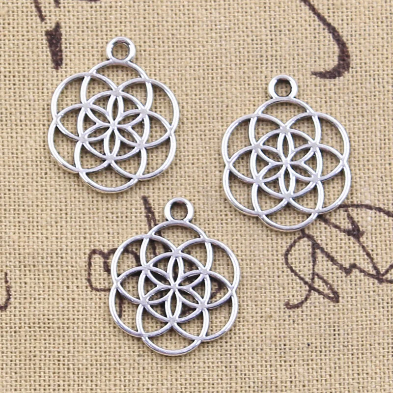 15 sztuk Charms kwiat życia joga 25x20mm antyczny brąz srebrny kolor wisiorki dokonywanie DIY Handmade tybetański znalezienie biżuterii