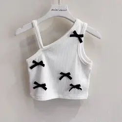 2025 Summer Children's Bow Irregular Sleeveless Suspender Belt Sweet, Cute and Fashionable Girl Top