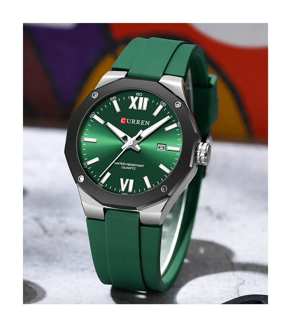 CURREN Einfache Luxus-Herrenuhren Neue Business-Quarz-Armbanduhr mit Silikonarmband Leuchtende Zeiger Wasserdichte Uhr – Detail 12