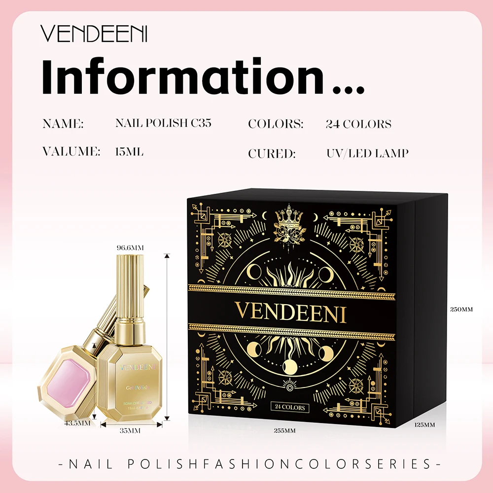 Vendeeni 24 Farben Rosa Gel-Nagellack-Mix-Set Magnetischer Katzenaugen-UV-LED-Soak-Off-Gel-Lack Glitzer-Pailletten-Gel mit Display – Detail 8