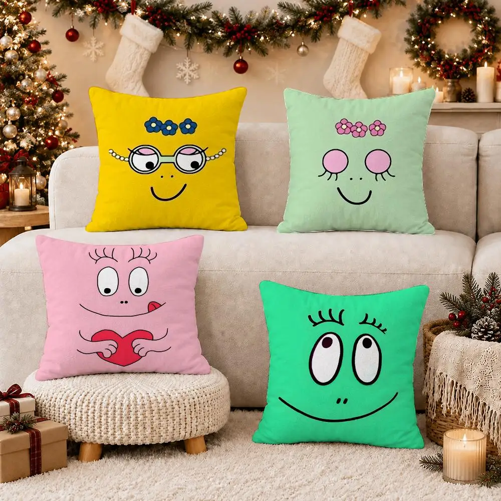Cartoon B-Barbapapa Cushion Cover Soft Short Plush Pillow Case Cushion Cover for Living Room Sofa Decor