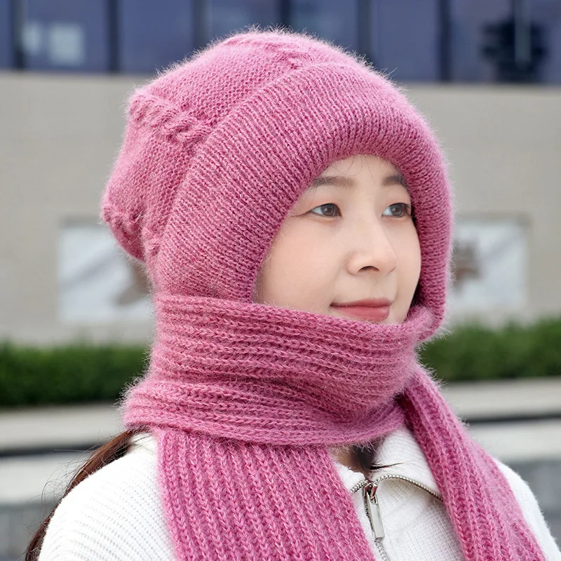 Autumn Winter Hats Children's Flocked and Thickened Scarves One Piece Hat Fried Dough Twist Warm Hat Baotou Knitting Wool Hat