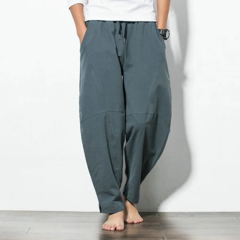 Fashion Loose Trousers Men Plus-Size Big & Tall Cotton Linen Casual Pants, Chinese-Style Harem Pants