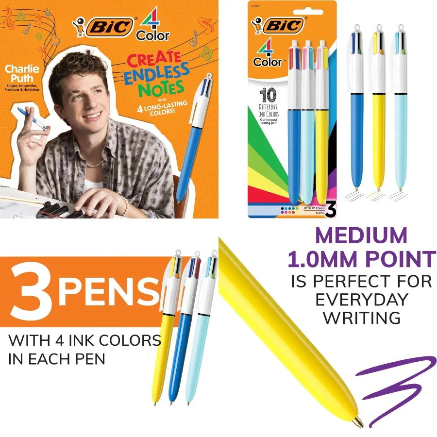 

BIC 4-цветная выдвижная шариковая ручка с долговечными чернилами и удобным дизайном с широким корпусом идеально подходит для ежедневного письма Note-Tak