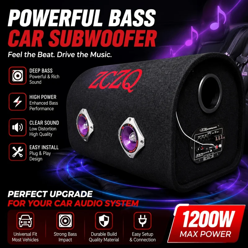 ZCZQ Car Subwoofer Speaker，Built-in Amplifier 10 Inch Car/Truck/Marine Audio Subwoofer，High-Power Subwoofer System，Belt LED Lamp