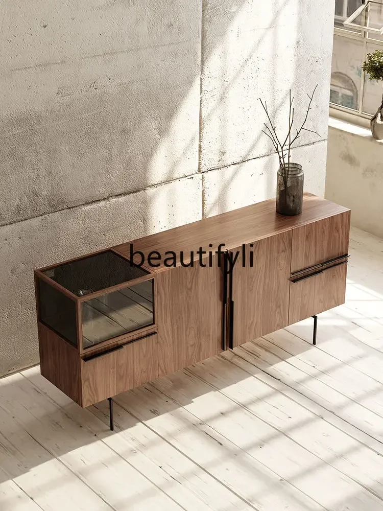 

NQ09Italian minimalist walnut dining side cabinet light luxury entrance cabinet living room locker dining room tea cabinet