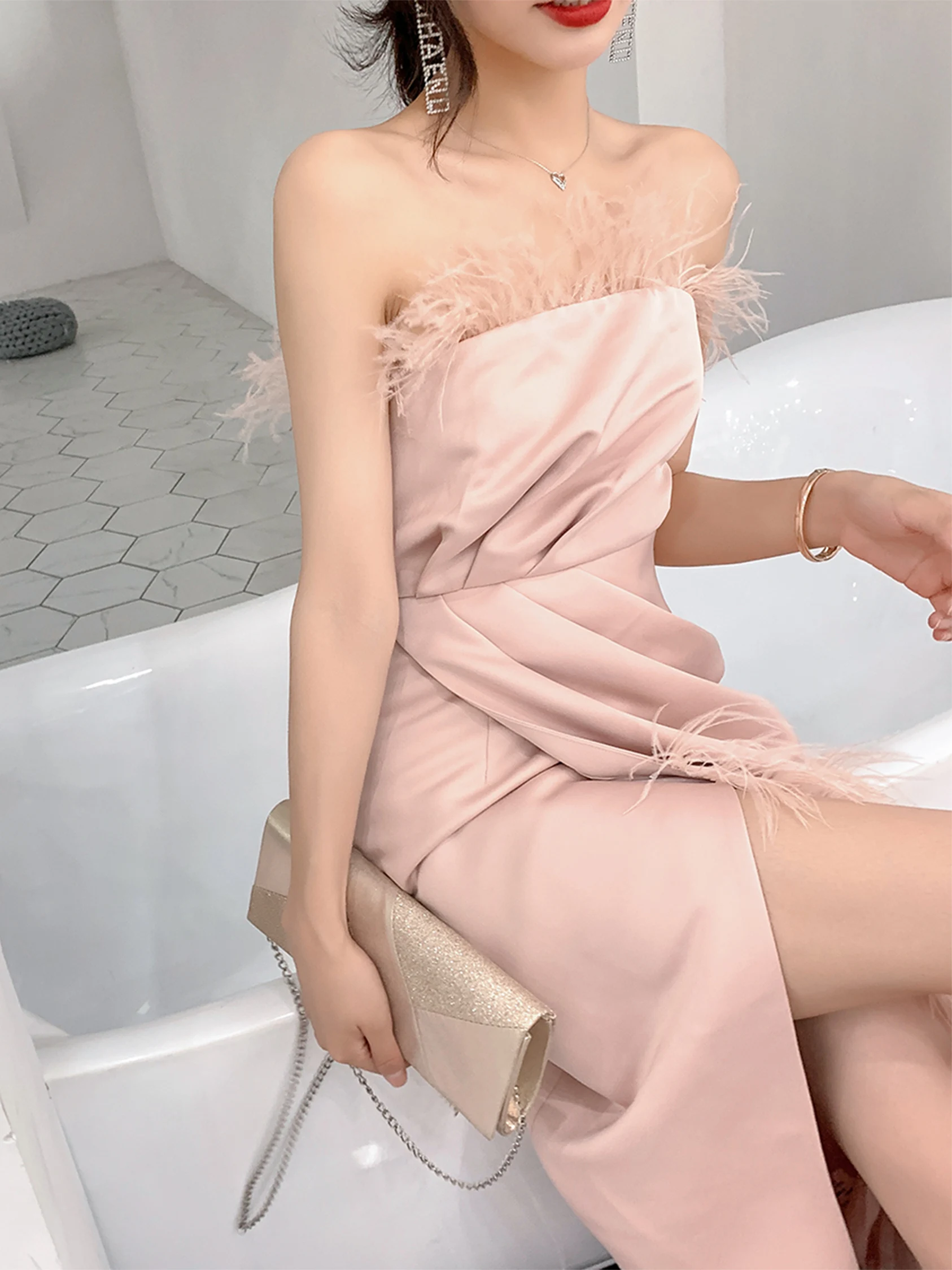 

Элегантное вечернее платье для женщин, роскошное, высококачественное, для повседневной носки, утренний халат, короткая юбка на день рождения, полиэстер