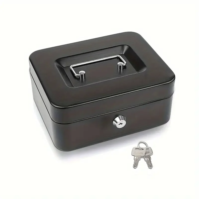 Cash Box with Key,Small Safe Lock Box with Portable Handle,Cash Drawer for Cash Safe Metal Box Jewelry Precious Stuff Container