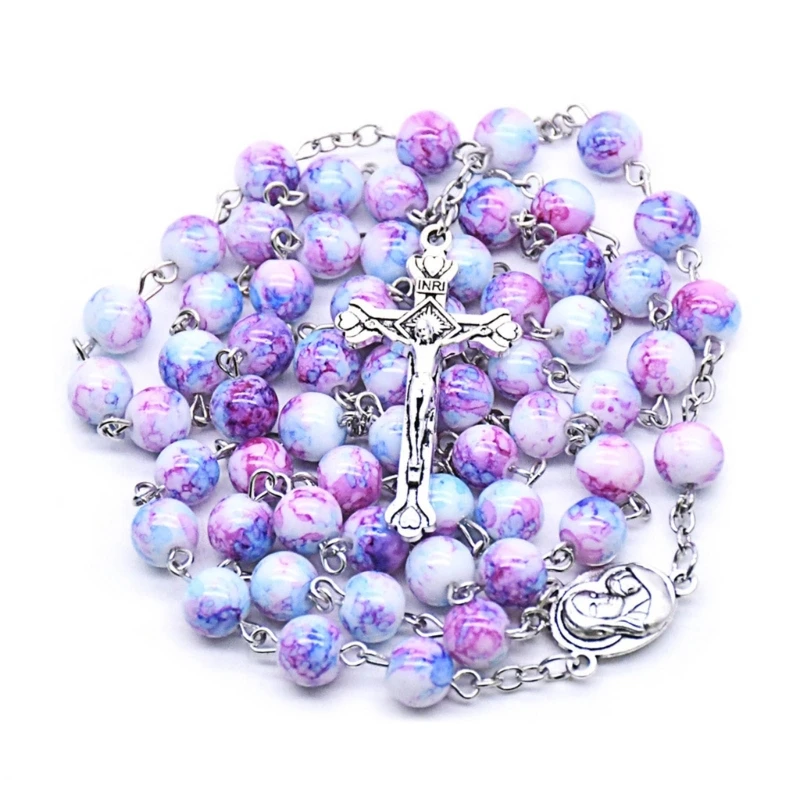 Colorful Bead Rosary Necklaces Bead Hangable Pendant Charm for Women Men Praying Meditation Gift Supplies