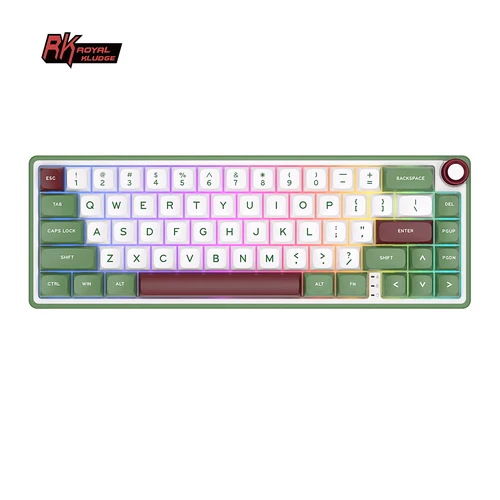 Teclado mecánico con cable RK R65 Royal Kludge, 66 teclas, 65% de junta, teclado para juegos intercambiable en caliente retroiluminado RGB con teclas MDA PBT