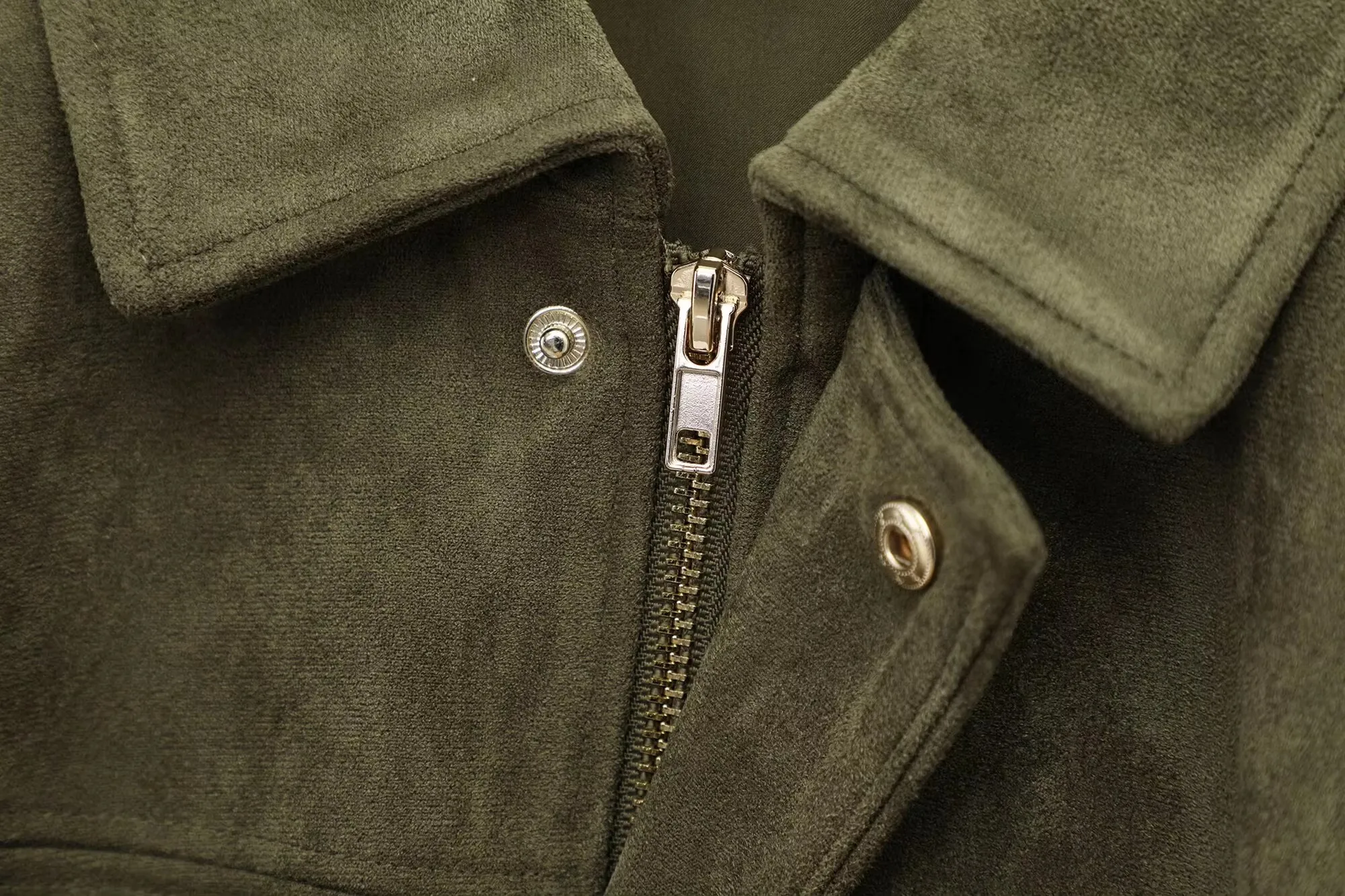 HH Damen Eleganter, einfarbiger Wildledermantel, lässig, locker geschnitten, mit Revers, langen Ärmeln und Reißverschluss, Frühling/Herbst, modische Streetwear, schick für den Alltag – Detail 5