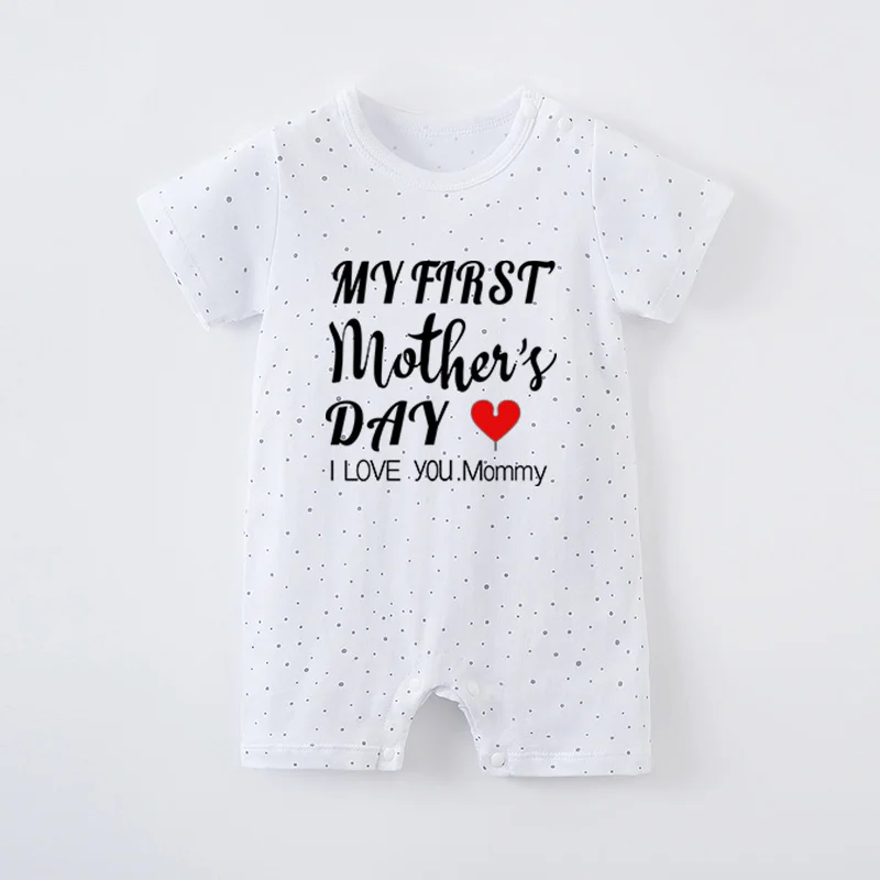 Mother's Day Newborn Baby Girl White Jumpsuit Costume Romper Onesie Boy Short Sleeve 100% Cotton Print Clothes Summer Round Nec