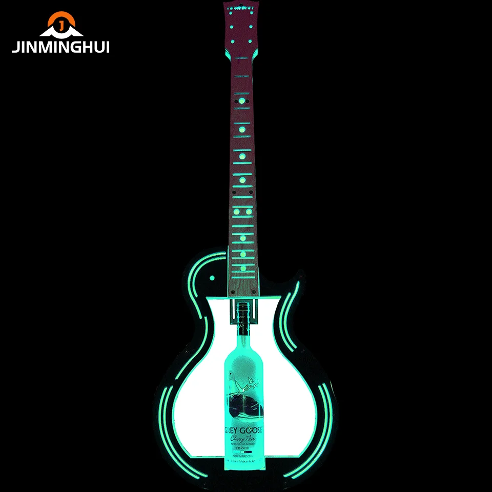 Custom Logo Custom Color Plastic Metal Guitar Shape for LED Bottle Presenter Glorifier VIP Service Night Club Display
