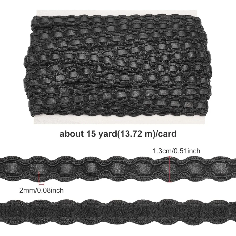 15 Yard Faux Leather Braid Trims Black Flat Braid Strap Trim Lace Ribbon for Home Decor DIY Sewing Craft 1/2 inch(13mm) Wide