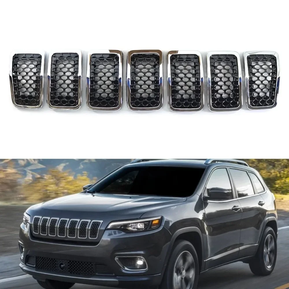7PCS ABS Mesh Front Grill Insert Grille Cover Trim 6AZ88DX8AB for Jeep Cherokee 2019 2020 2021 2022